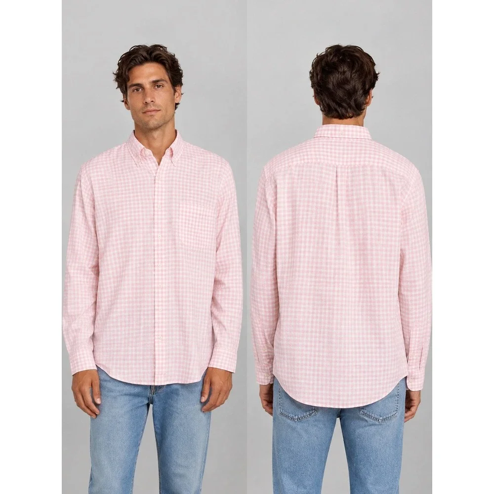 J.Crew Secret Wash Classic Fit Pink Gingham Cotton Shirt Men's L Tall